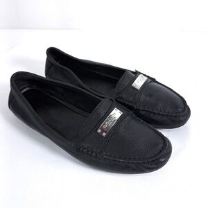Coach Fredrica Loafers Black Pebble Leather Silver Logo Driving Mocs Women Sz 7B